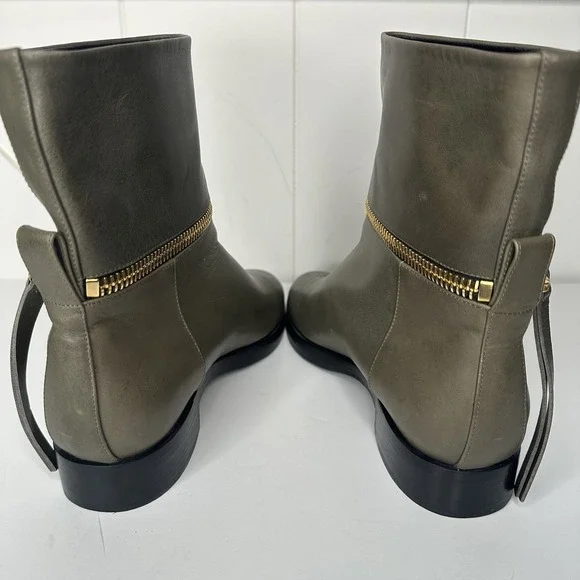 Pierre Hardy Leather Ankle Boots Olive Green Size‎ EU 38.5/ US 8.5 Gold Zippers - Picture 10 of 14